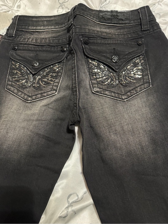 Miss Me Denim - Miss Me Black Washed Skinny Jeans with Sequin Wing Back Pockets